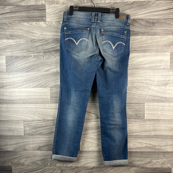 Levi's Flatters Flaunts Skinny Jeans Womens 8 Blue Medium Wash Faded Stretch Zip - Picture 2 of 11